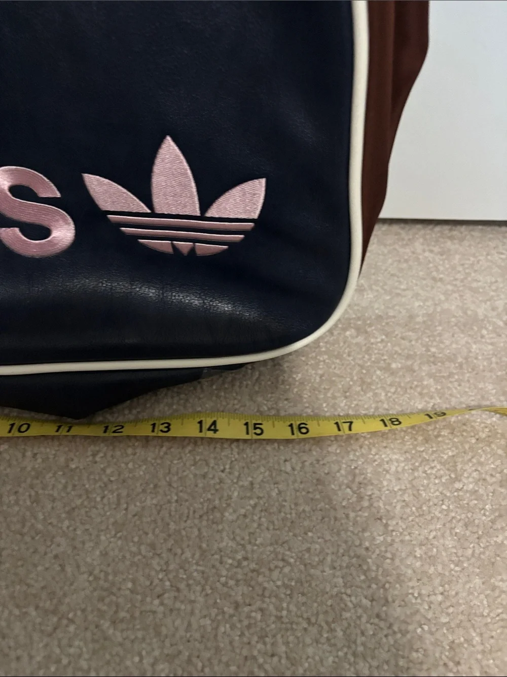 adidas Navy leather Duffel Bag with Brown Accents and Pink Logo